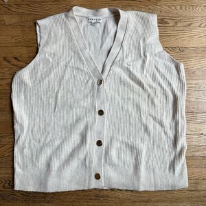Ava + Viv Knit Sweater Vest Women’s 1X Ivory Gold Buttons Preppy Quiet Luxury